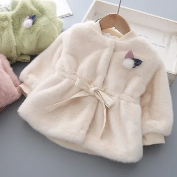Jeseň zima batole detské oblečenie pre novorodenca dievča, dojčenské Oblečenie teplé kožušiny kabát vrchné oblečenie detské oblečenie 1. narodeniny pás coats