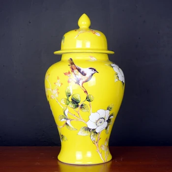 Jingdezhen Keramické nádoby Váza, Obývacia Izba Kvet Veľké Víno Kabinet bytové Dekor žltý kvet, vták porcelánu Chrámu jar