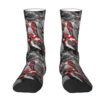 Koi Fish Lotosový Kvet Muži Ženy Posádky Ponožky Unisex Móda 3D Tlač Šťastie Kapor Šaty Ponožky