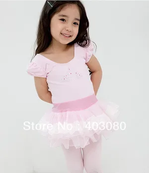 Kórea pink & white krátke rukávy 4 - 8 rokov, detské baletné sukne,dievčatá to traky sukne, šaty tanec