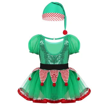 Milé Dievčatá Elf Vianočné Šaty Nastaviť Deti Sequined Dancewear Karneval Festival Santa Cosplay Kostým Balet Trikot Tutu Dress40