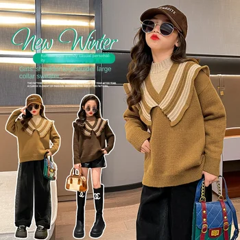 Moderný luxusný sveter dievčenské jesenné a zimné nové 2022 turtleneck sveter bunda spojov falošné dve pleteniny