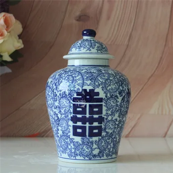 Moderný Čínsky Modré A Biele Porcelánové Dekoratívne Hrniec Keramické Skladovanie jar Svadobné Izba Dekorácie domov Mäkké Vybavenie jar