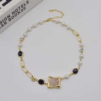 Nika, high-grade dizajn zmysel perlový náhrdelník láva spojov Ametyst clavicle reťazca módne všestranný temperament krku reťaz