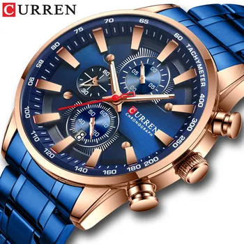 Nové Quartz Chronograf pánske Modré Hodinky CURREN Nehrdzavejúcej Ocele Business Náramkové hodinky Luxusné Relogio Masculino Muž Značkových Hodiniek