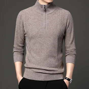 oblečenie 1mens 100% čistá vlna sveter na zips vysokej krku zimné pribrala zrastov klesnutie tričko