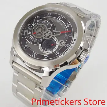 PARNIS 44 mm sapphire crystal dátum šedá dial automatický pohyb pánske hodinky