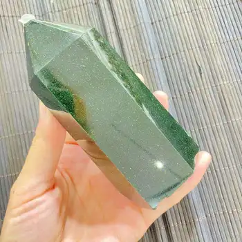 Prírodný zelený piesok kryštál kremeňa obelisk Reiki liečenie energiou gem9-11 cm