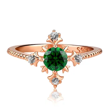 Retro Výročie Svadby, Prsteň so Zeleným CZ Kolík Nastavenie Rose Gold Color Fashion Koktail Party Prstene pre Ženy
