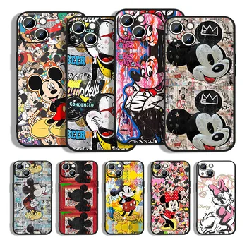 Roztomilý Disney Mickey Mouse Telefón puzdro Pre Apple iPhone 14 11 12 13 Max Mini 5 6 7 8 S SE X XR XS Pro Plus Black Funda Kryt Mäkké