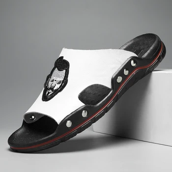 RUMDAX Originálne Kožené Papuče Plážové Sandále Pánske Trend Vonkajšie Papuče Lete Anti-klzké Bežné Flip Flops Unisex Papuče