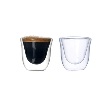 Sada 2 80ml tepelne odolné dvojité murované sklo káva hrnček na espresso, latte čajových šálok