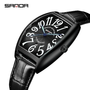 SANDA Podnikania Muži Automatické Mechanické Hodinky Tonneau Dizajn Hodiniek Kožené Nepremokavé Vojenské Náramkové hodinky Relogio Masculino