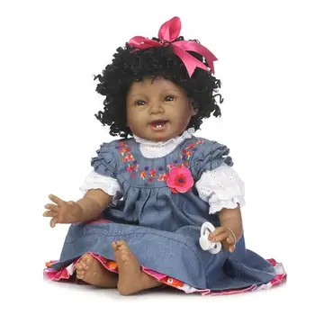 silikónové reborn bábiky realisticky dieťa bábiky vinyl deti bábika hot-predaj 22 inch módne 55 cm Africké deti Bábika Princezná Šaty