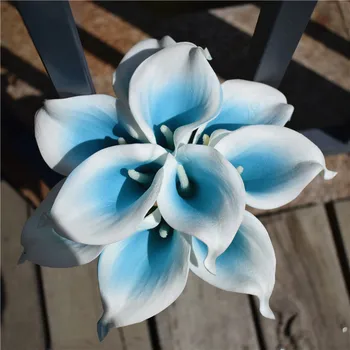 Spa Modrá Picasso Kala Ľalia Skutočný Dotyk Kvety, Svadobné Kytice Centerpieces umelé kvety na svadbu, Svadobné Kytice
