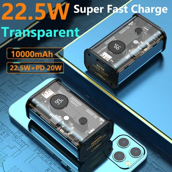Transparentné Power Bank 10000mAh PD 20W / 22.5 W Rýchle Nabíjanie pre Huawei P40 Powerbank pre iPhone 13 14 Xiao Samsung Poverbank