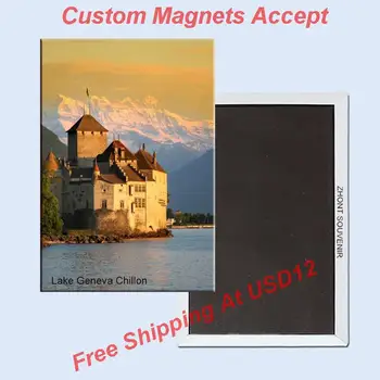 Turistické Magnety ,Ženevské Jazero Švajčiarsko-Zámok Chillon Suvenír Fotografie Chladnička Magnet 5638 Cestovné Darček turistické atrakcie