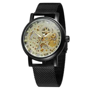 VÍŤAZ trend módy Roman zlato duté dial low-key luxusné pánske zliatiny popruh mechanické náramkové hodinky