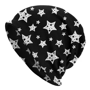 Čierna A Biela Kapoty Klobúk Hviezdy Pletený Hat Vintage Jeseň Zima Vonku Skullies Klobúky, čiapky pre Mužov Žien Teplé s Dvojakým použitím Spp